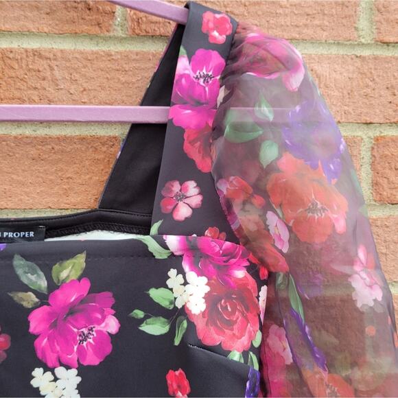 Boston Proper Floral Scuba And Organza Sleeve Top Small - Picture 6 of 11